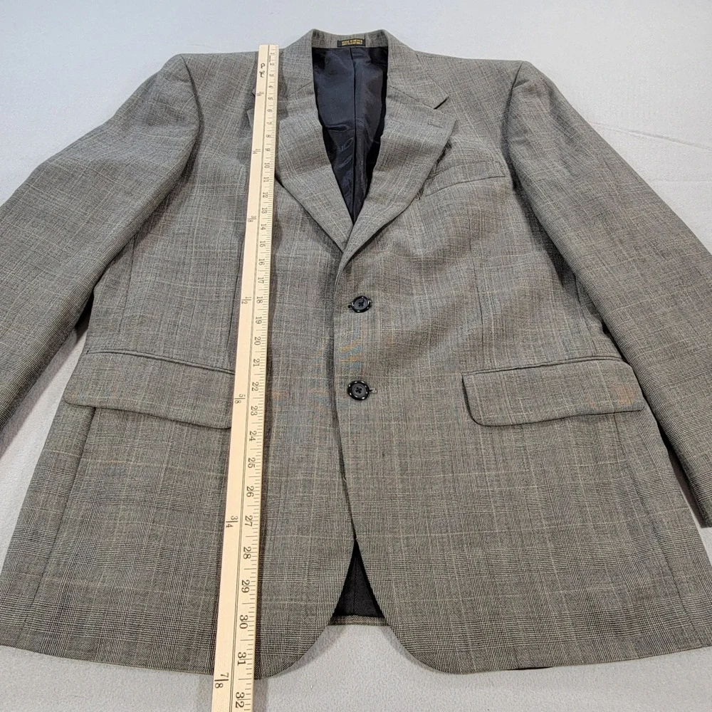 Oscar de la Renta 2 Piece Suit 100% Wool Glen Plaid Gray Classic Men's 42R 34x30